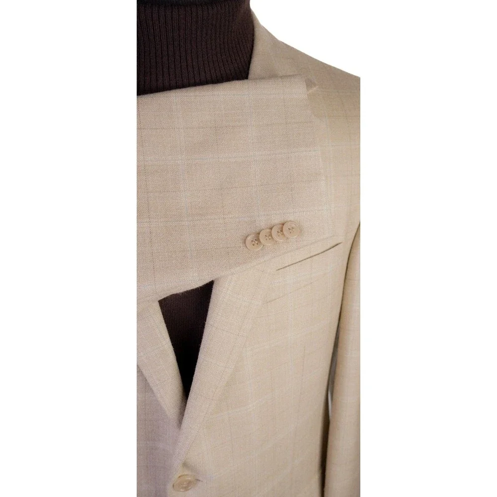 Michael Kors Silk/Wool Blend Sport Coat Blazer 42R Beige Check 2-Button Jacket
